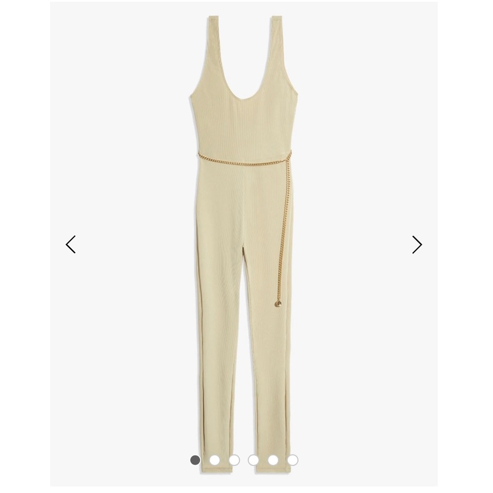 WeWoreWhat Scoop Rib Jumpsuit in Khaki Chain Belt